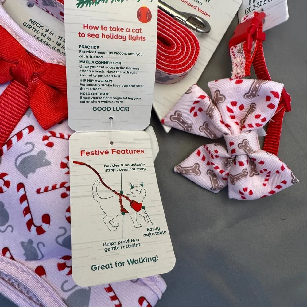 Holiday Cat Harness, Leash, Collar Matching Set Christmas XS NWT Kitty Set - Picture 3 of 5
